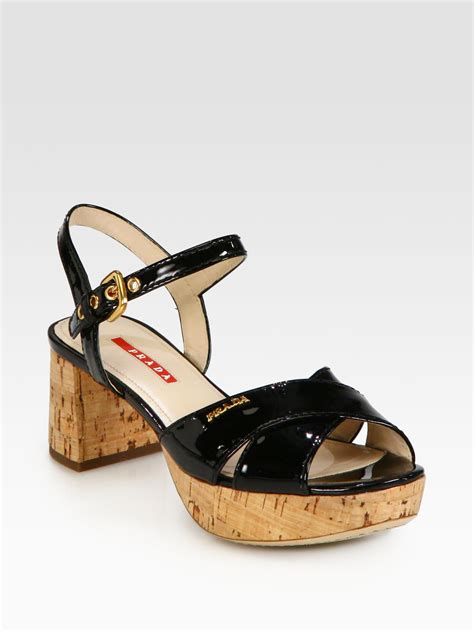 prada cork heel sandal|Prada leather sandals.